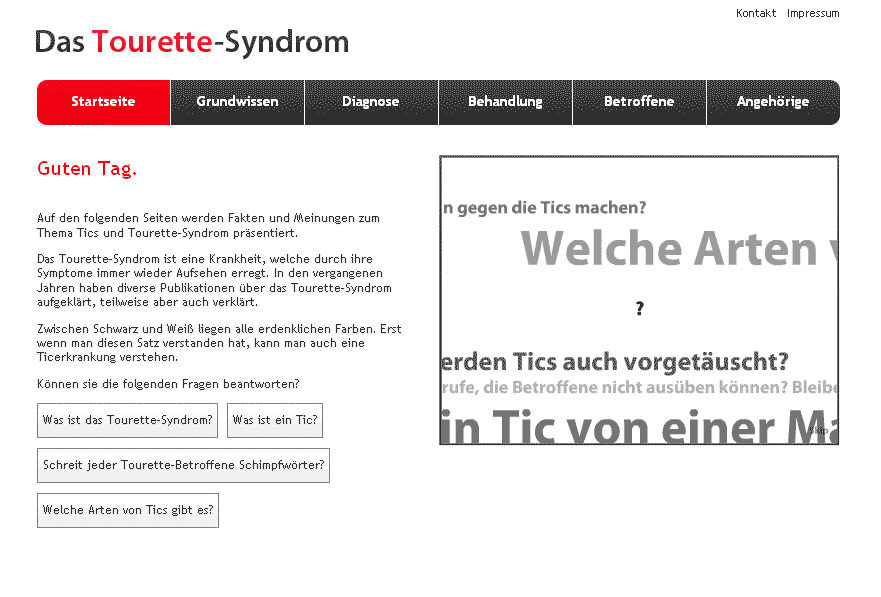 Bild der Startseite des Expertenrats zum Tourette-Syndrom